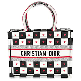 Christian Dior-Christian Dior Tricolor Dioramour D Chess Heart Medium Book Tote-Noir,Blanc,Rouge