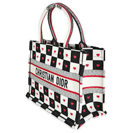 Christian Dior-Christian Dior Tricolor Dioramour D Chess Heart Medium Book Tote-Black,White,Red