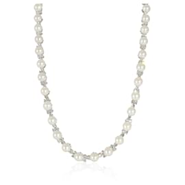 Tiffany & Co-TIFFANY & CO. Aria Trio Pearl & Diamonds Necklace in Platinum 4.91 ctw-Other