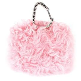 Chanel-Porta-cartões Chanel Pink Shearling em pele de cordeiro com gancho-Rosa