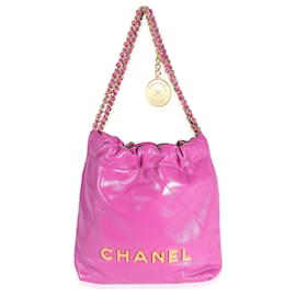 Chanel-Chanel Couro de bezerro acolchoado roxo brilhante Mini Chanel 22 Vagabundo-Roxo