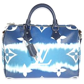 Louis Vuitton-Bandouliere Speedy de lona a escala azul con monograma de Louis Vuitton 30-Blanco,Azul