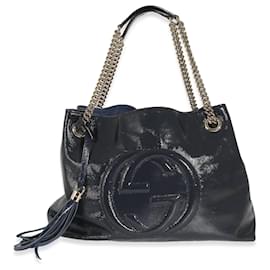 Gucci-Gucci Navy Soft Patent Soho Disco Chain Tote-Blue