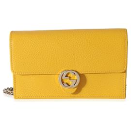 Gucci-Gucci Yellow Dollar calf leather Interlocking G Chain Wallet-Yellow