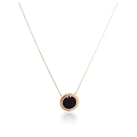 Tiffany & Co-TIFFANY & CO. T Black Onyx & Diamond Circle Pendant in 18k Rose Gold 0.05 ctw-Other