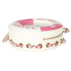 Chanel-Chanel Rosa Branco Pele de Cordeiro PVC Redondo Coco Lifesaver-Rosa,Branco
