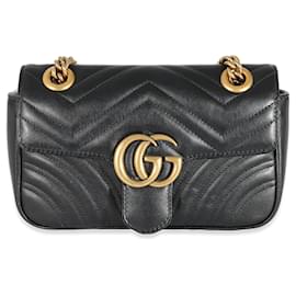 Gucci-Gucci Black Matelassé Leather Mini GG Marmont Bag-Black