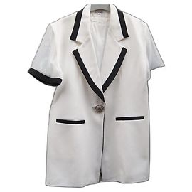 Sandro Black and White Long Jacket with Sheer Short Sleeves Black White