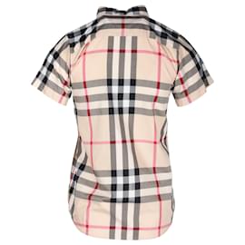 Burberry-Burberry Check Short-Sleeve Shirt in Beige Cotton-Beige
