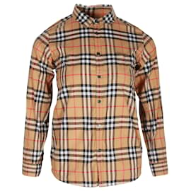 Burberry-Camisa Burberry Owen Check de manga comprida em algodão marrom-Outro