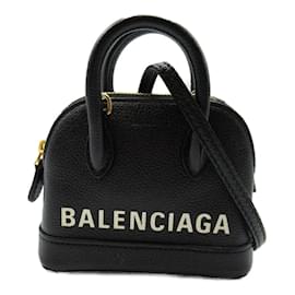 Balenciaga-Logo Ville Small Leather Handbag 639756-Black