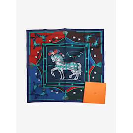 Hermès-Foulard en soie cheval bleu-Bleu