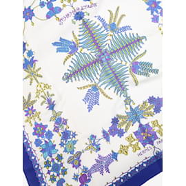 Hermès-Pañuelo floral de seda azul-Azul