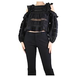 Isabel Marant-Black cold-shoulder lace ruffled top - size UK 8-Black