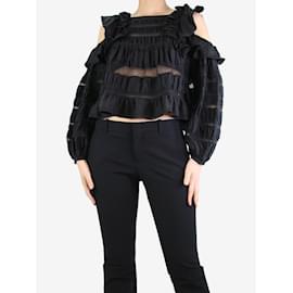 Isabel Marant-Black cold-shoulder lace ruffled top - size UK 8-Black