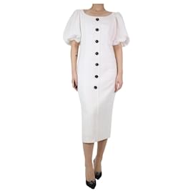 Autre Marque-Vestido midi branco manga curta bufante - tamanho UK 10-Branco