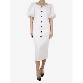 Autre Marque-Vestido midi blanco de manga corta abullonada - talla UK 10-Blanco