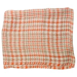 Loro Piana-Orange check fringed scarf-Other