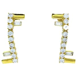 Fendi-Fendi Gold Crystal F Drop Push Back Earrings-Golden