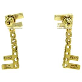 Fendi-Fendi Gold Crystal F Drop Push Back Earrings-Golden