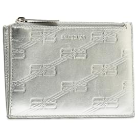 Balenciaga-Estojo para cartão de couro com monograma Balenciaga Silver BB-Prata