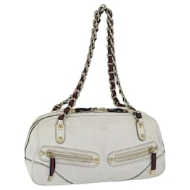 Gucci-GUCCI Sherry Line Chain Shoulder Bag Leather White Navy Red 152462 auth 63591-White,Red,Navy blue