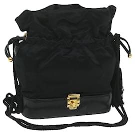 Gucci-GUCCI Purse Shoulder Bag Satin Black Auth ai721-Black