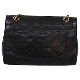 Chanel-CHANEL Matelasse Turn Lock Chain Bag Lamb Skin Paris Only Black CC Auth 63771-Black
