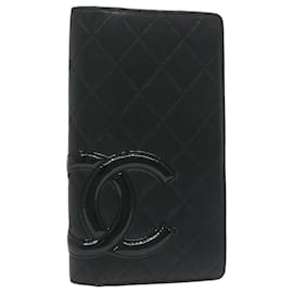 Chanel-CHANEL Cambon Line Wallet Leather Black CC Auth am5582-Black