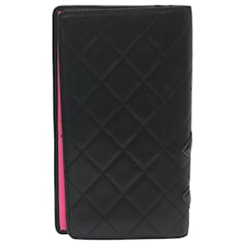 Chanel-CHANEL Cambon Line Wallet Leather Black CC Auth am5582-Black