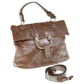 Bulgari-BVLGARI Hand Bag Leather Brown Auth bs11381-Brown