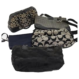 Coach-Coach Signature Shoulder Bag Canvas 5Set Black Navy Auth ar11282-Black,Navy blue