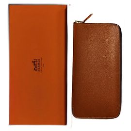 Hermès Carteira clássica de seda em couro de bezerro Epson/Interior de seda Rosa Conhaque