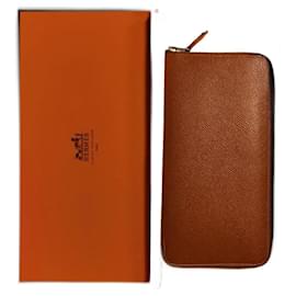 Hermès-Silk in classic wallet Epson calf leather/Silk interior-Pink,Cognac