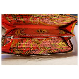 Hermès-Carteira clássica de seda em couro de bezerro Epson/Interior de seda-Rosa,Conhaque