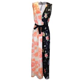 Autre Marque-Arias Black Multi Belted Mixed Print V-Neck Gown in Hydrangea / Black Floral-Multiple colors