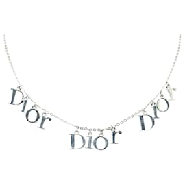 Dior-Silver Dior Logo Spellout Charms Necklace-Silvery
