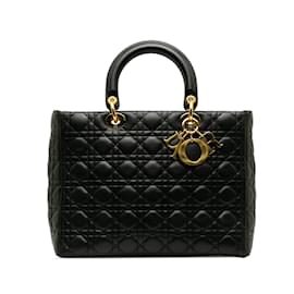 Dior-Grand sac à main Cannage Lady Dior en cuir d'agneau noir Dior-Noir