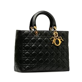 Dior-Grand sac à main Cannage Lady Dior en cuir d'agneau noir Dior-Noir