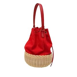 Prada-Red Prada Midollino and Canapa Bucket Bag-Red