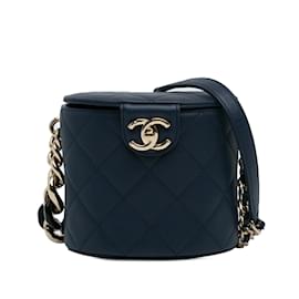 Chanel-Bolso de tocador redondo Chanel CC azul-Azul