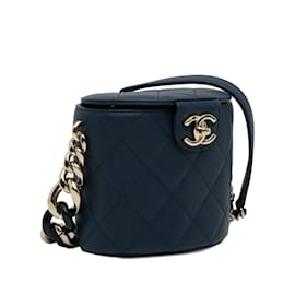 Chanel-Bolso de tocador redondo Chanel CC azul-Azul