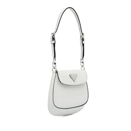 Prada-White Prada Mini Spazzolato Cleo Crossbody Bag-White