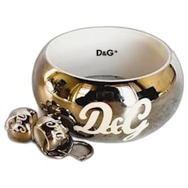 Dolce & Gabbana-Set gioielli vintage DOLCE & GABBANA bracciale orecchini acciaio logo smaltato-Argento
