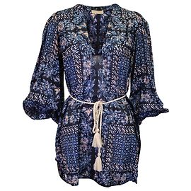 Ulla Johnson Mini-robe cache-maillot imprimée à ceinture Nerissa en viscose de coton bleue Bleu