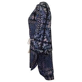 Ulla Johnson-Ulla Johnson Mini-robe cache-maillot imprimée à ceinture Nerissa en viscose de coton bleue-Bleu