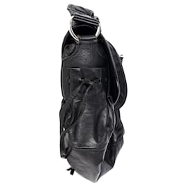 Prada-Prada Flap Buckle Shoulder Bag in Black Leather-Black