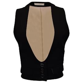 Chloé-Chloe Plunge-Neck Two-Tone Vest in Black Wool-Black