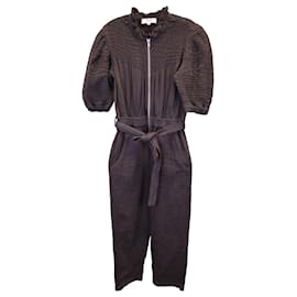 Sea New York-Sea New York Casey Smocked Jumpsuit in Brown Cotton-Brown