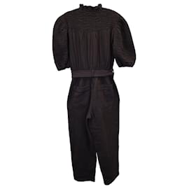 Sea New York-Sea New York Casey Smocked Jumpsuit in Brown Cotton-Brown